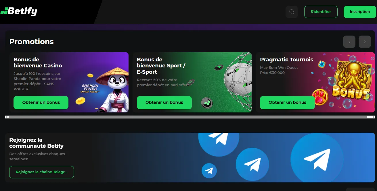 Code promo Betify — bonus sans dépôt et tours gratuits