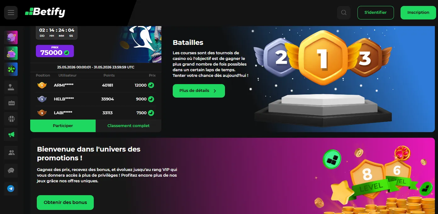 Bonus de bienvenue Betify — 1 000 € sur premier dépôt